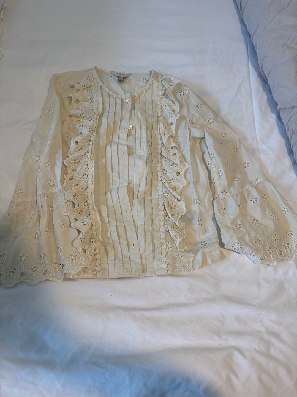 J. Crew Eyelet Ruffle Front Blouse - Cream